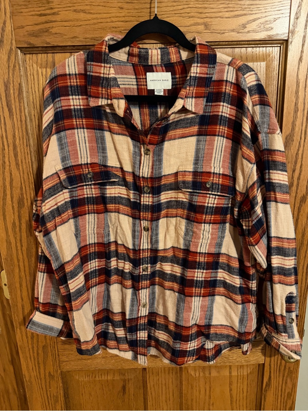 American Eagle Outfitters Plaid Flannel in Red, Navy & Cream